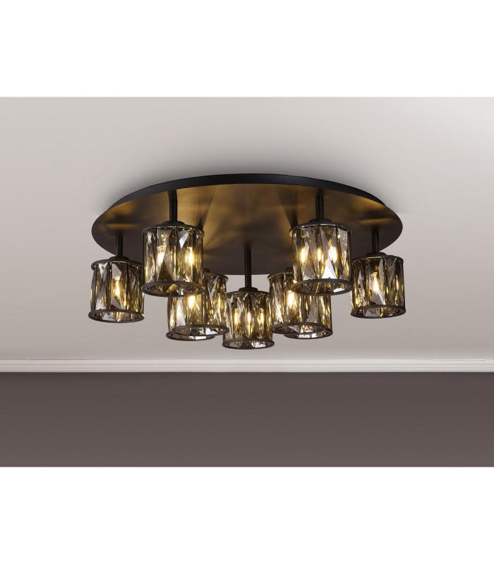 Keene Round 9 Light G9 Flush Light Satin Black / Smoke Crystal Shade-3