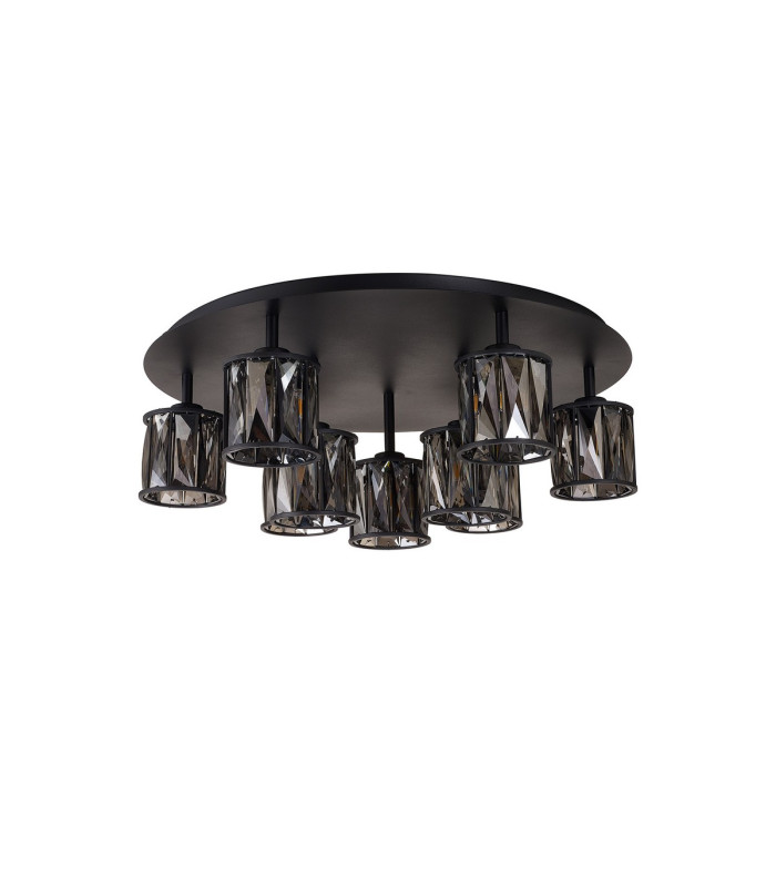 Keene Round 9 Light G9 Flush Light Satin Black / Smoke Crystal Shade-4