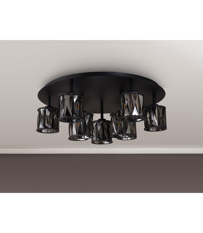 Keene Round 9 Light G9 Flush Light Satin Black / Smoke Crystal Shade-9