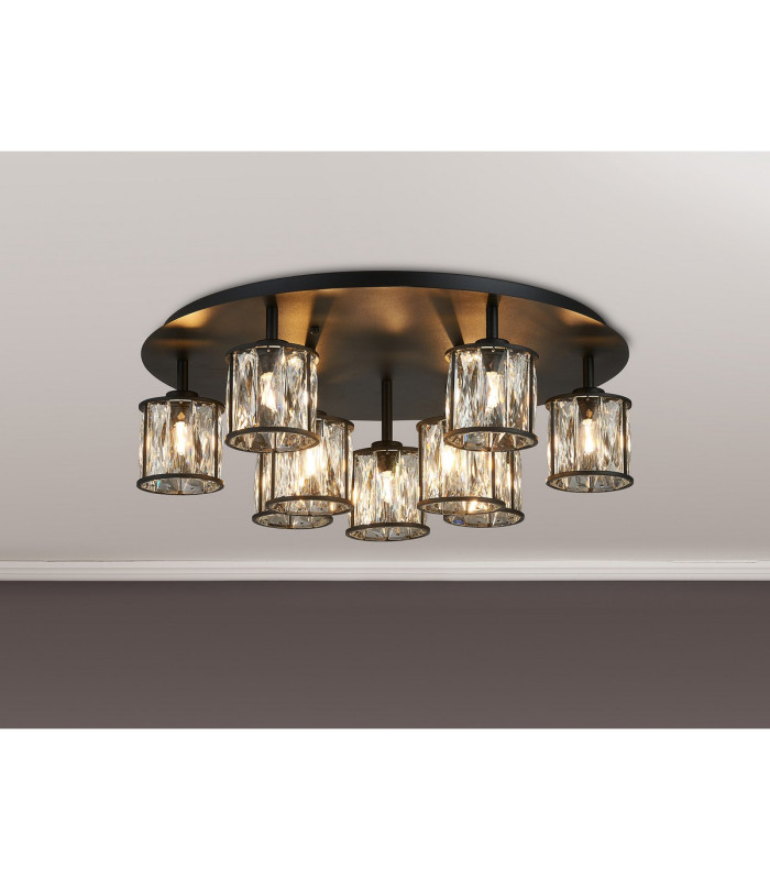 Keene 60.8cm Round 9 Light G9 Flush Sand Black / Clear Crystal Shade-3