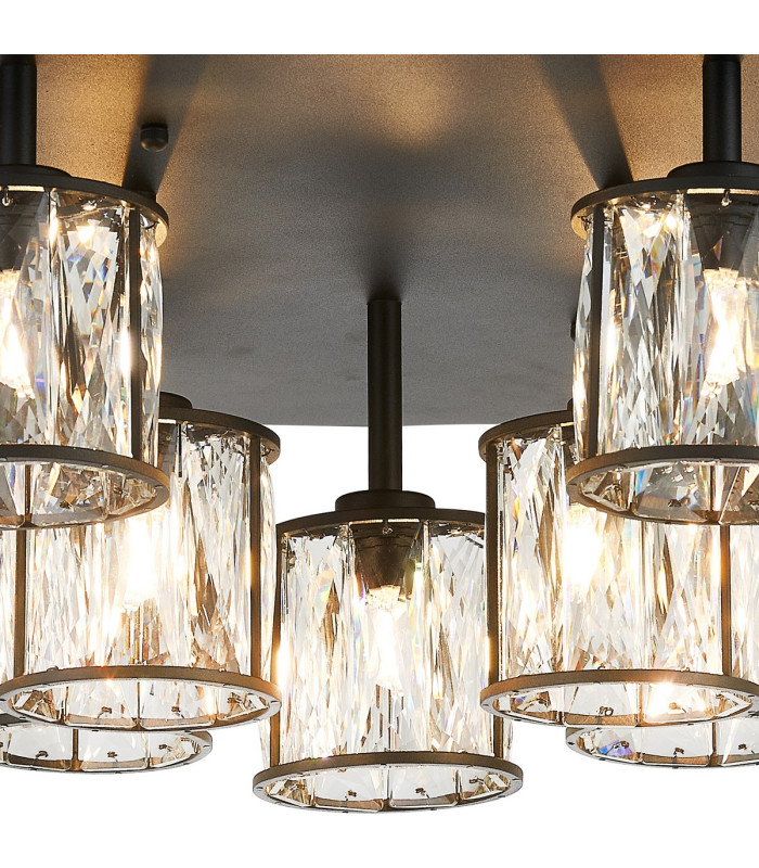 Keene 60.8cm Round 9 Light G9 Flush Sand Black / Clear Crystal Shade-8