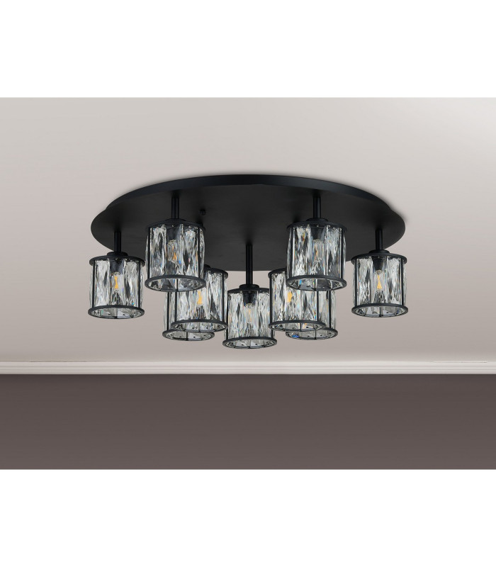 Keene 60.8cm Round 9 Light G9 Flush Sand Black / Clear Crystal Shade-13
