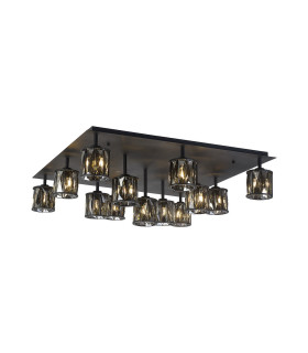 Keene Square 13 Light G9 Flush Light Satin Black / Smoke Crystal Shade Item Weight: 21.1kg-1