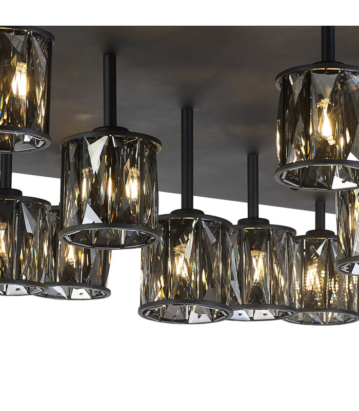 Keene Square 13 Light G9 Flush Light Satin Black / Smoke Crystal Shade Item Weight: 21.1kg-6
