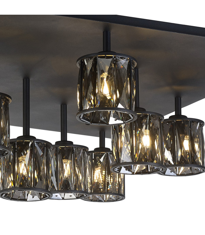 Keene Square 13 Light G9 Flush Light Satin Black / Smoke Crystal Shade Item Weight: 21.1kg-7