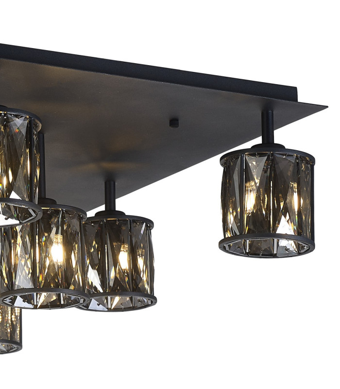 Keene Square 13 Light G9 Flush Light Satin Black / Smoke Crystal Shade Item Weight: 21.1kg-8