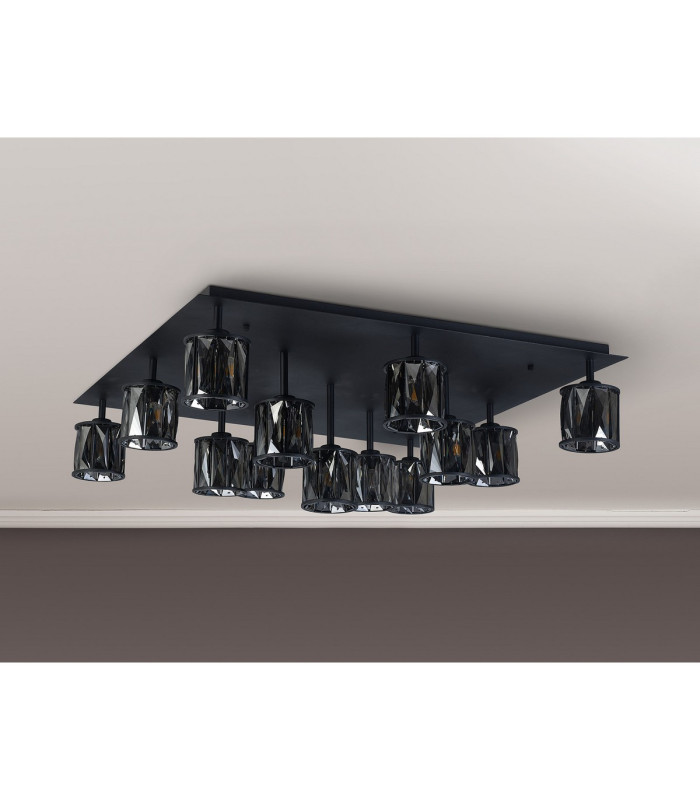 Keene Square 13 Light G9 Flush Light Satin Black / Smoke Crystal Shade Item Weight: 21.1kg-13
