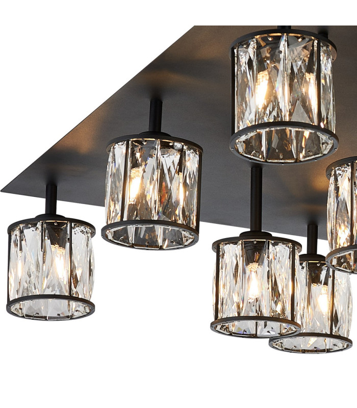 Keene Square 13 Light G9 Flush Sand Black / Clear Crystal Shade Item Weight: 21.1kg-5