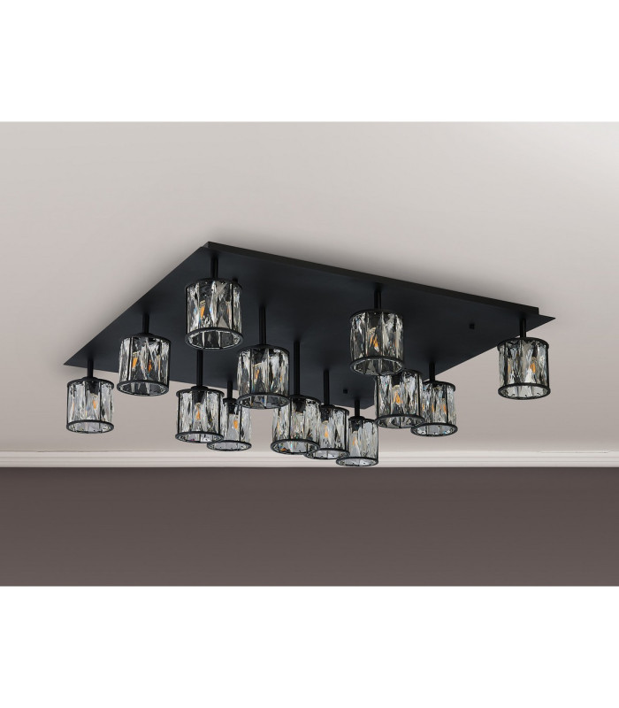 Keene Square 13 Light G9 Flush Sand Black / Clear Crystal Shade Item Weight: 21.1kg-12