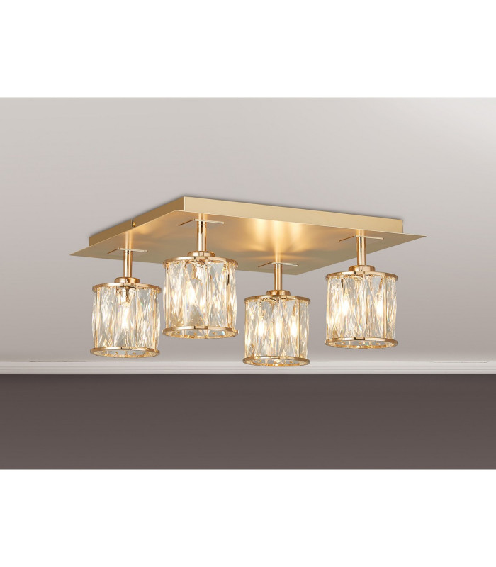 Keene Square 4 Light G9 40cm Flush Light French Gold / Clear Crystal Shade-3