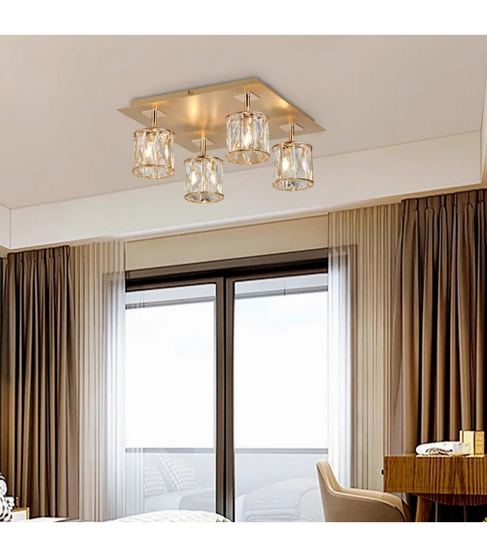 Keene Square 4 Light G9 40cm Flush Light French Gold / Clear Crystal Shade-4