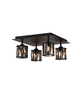 Keene Square 4 Light G9 40cm Flush Light Satin Black / Smoke Crystal Shade-1