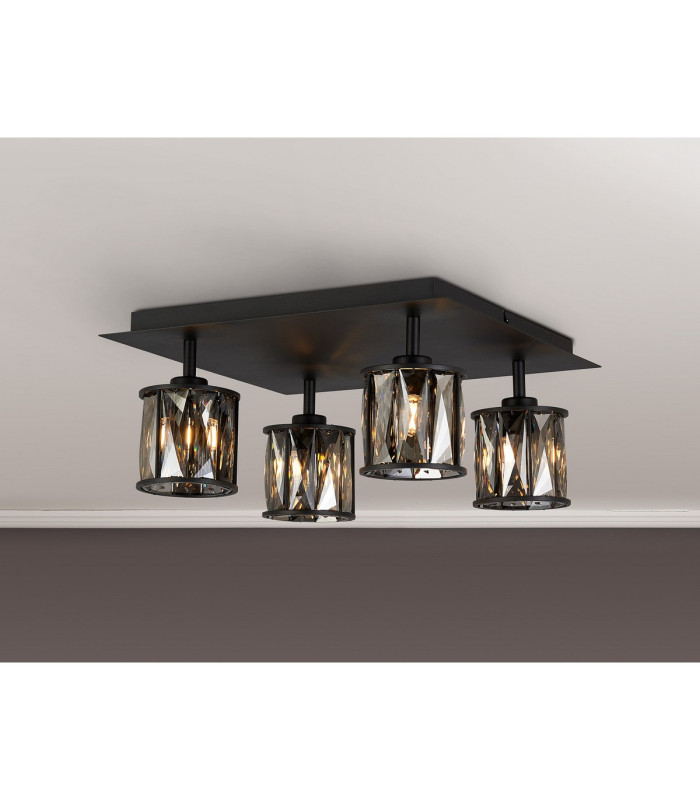 Keene Square 4 Light G9 40cm Flush Light Satin Black / Smoke Crystal Shade-3
