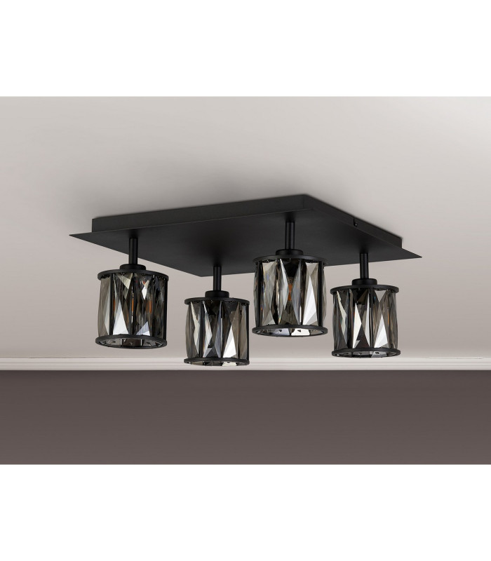 Keene Square 4 Light G9 40cm Flush Light Satin Black / Smoke Crystal Shade-9