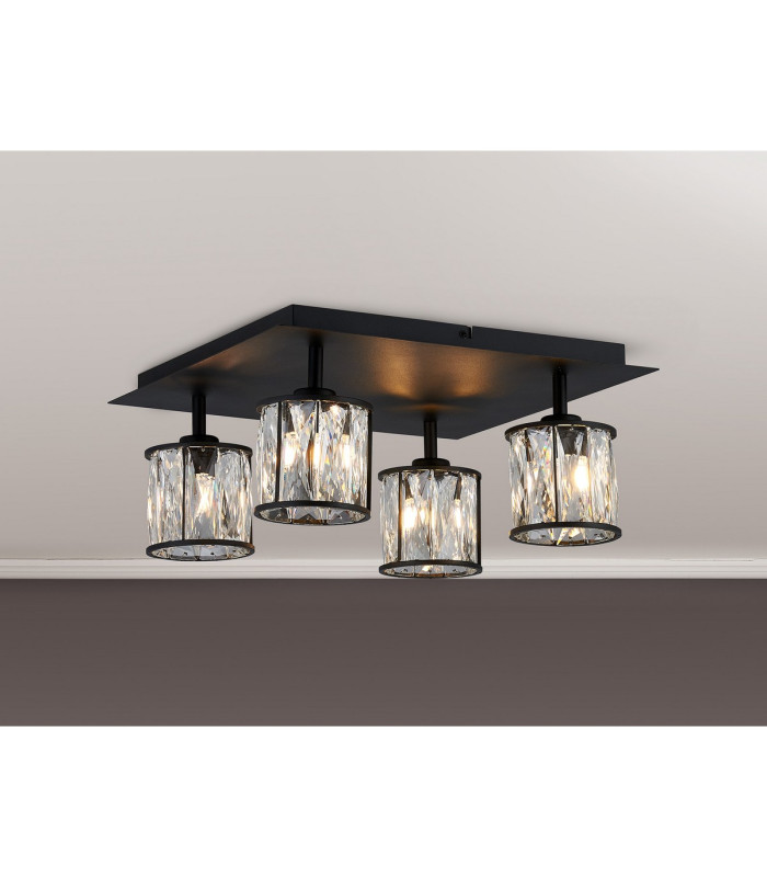 Keene Square 4 Light G9 Flush Sand Black / Clear Crystal Shade-3