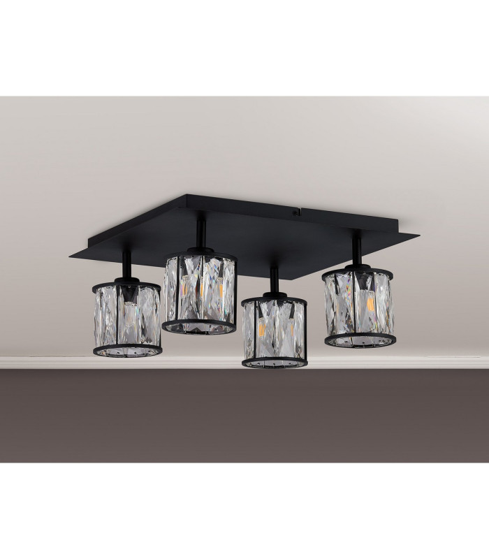 Keene Square 4 Light G9 Flush Sand Black / Clear Crystal Shade-12