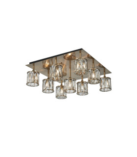 Keene Square 9 Light G9 Flush Antique Brass / Clear Crystal Shade-1