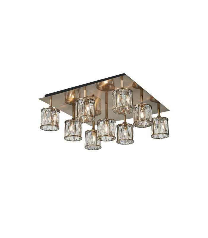 Keene Square 9 Light G9 Flush Antique Brass / Clear Crystal Shade-1