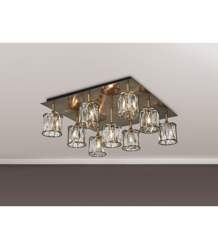 Keene Square 9 Light G9 Flush Antique Brass / Clear Crystal Shade-3