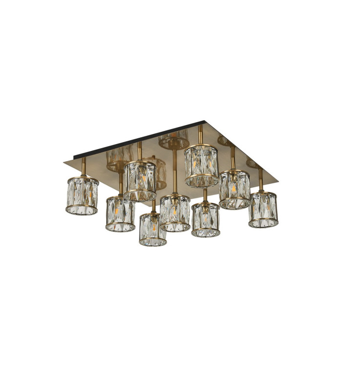 Keene Square 9 Light G9 Flush Antique Brass / Clear Crystal Shade-4