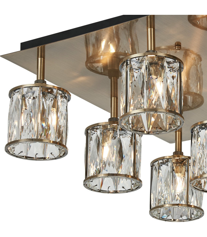 Keene Square 9 Light G9 Flush Antique Brass / Clear Crystal Shade-5