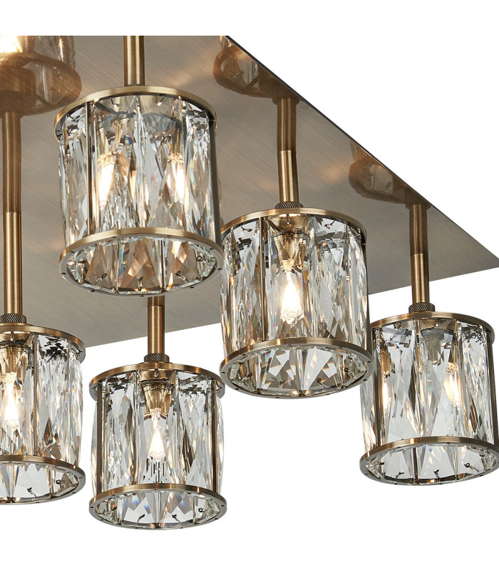 Keene Square 9 Light G9 Flush Antique Brass / Clear Crystal Shade-6