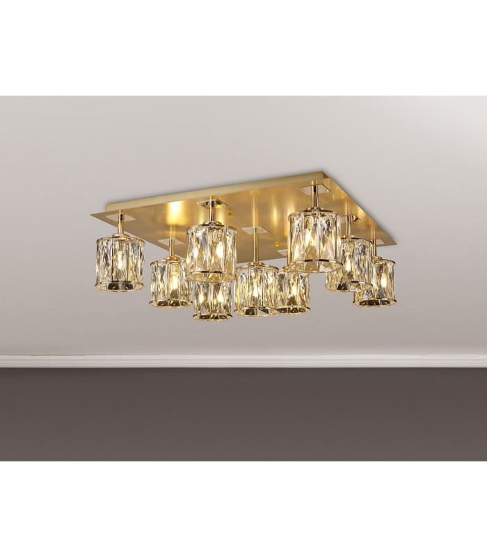 Keene Square 9 Light G9 Flush Light French Gold / Clear Crystal Shade-3
