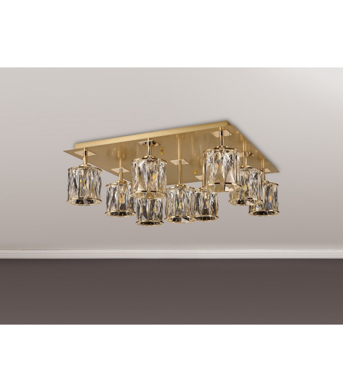 Keene Square 9 Light G9 Flush Light French Gold / Clear Crystal Shade-9