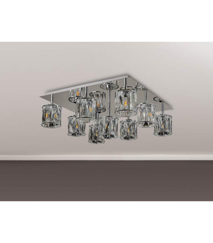 Keene Square 9 Light G9 Flush Light Polished Chrome / Clear Crystal Shade-11