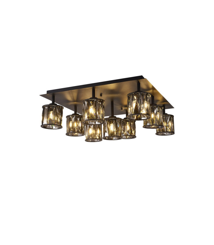Keene Square 9 Light G9 Flush Light Satin Black / Smoke Crystal Shade-1