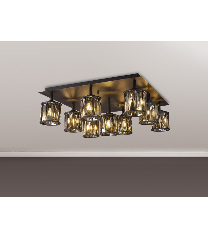 Keene Square 9 Light G9 Flush Light Satin Black / Smoke Crystal Shade-3