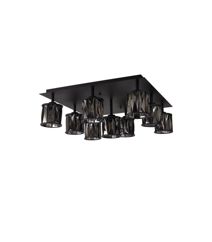 Keene Square 9 Light G9 Flush Light Satin Black / Smoke Crystal Shade-4