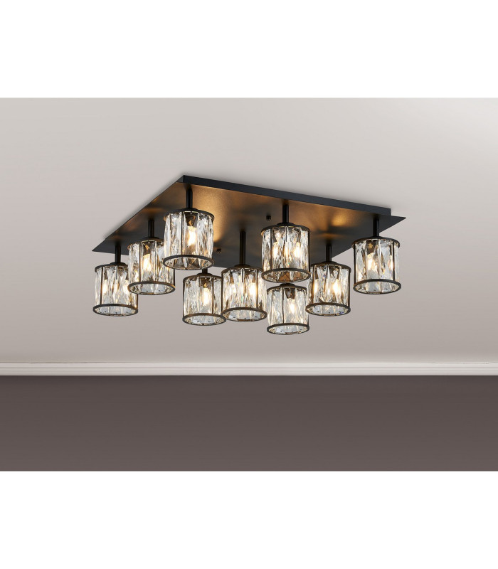 Keene Square 9 Light G9 Flush Sand Black / Clear Crystal Shade-3