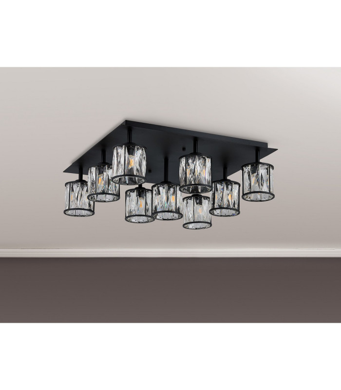 Keene Square 9 Light G9 Flush Sand Black / Clear Crystal Shade-12
