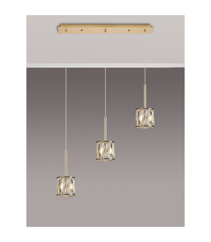 Keene 3 Light G9 2m Linear Pendant French Gold / Clear Crystal Shade-3