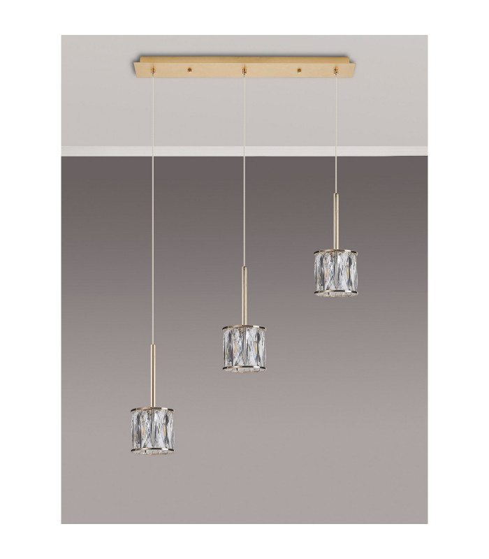 Keene 3 Light G9 2m Linear Pendant French Gold / Clear Crystal Shade-9
