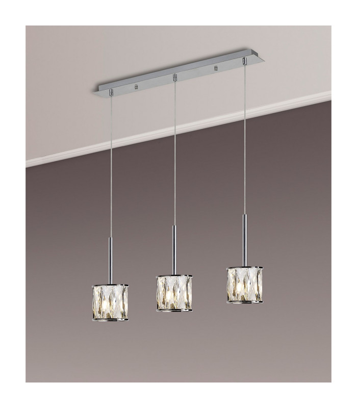 Keene 3 Light G9 2m Linear Pendant Polished Chrome / Clear Crystal Shade-3