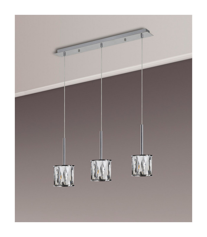 Keene 3 Light G9 2m Linear Pendant Polished Chrome / Clear Crystal Shade-10