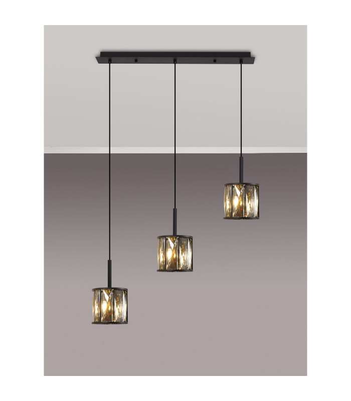 Keene 3 Light G9 2m Linear Pendant Satin Black / Smoke Crystal Shade-3