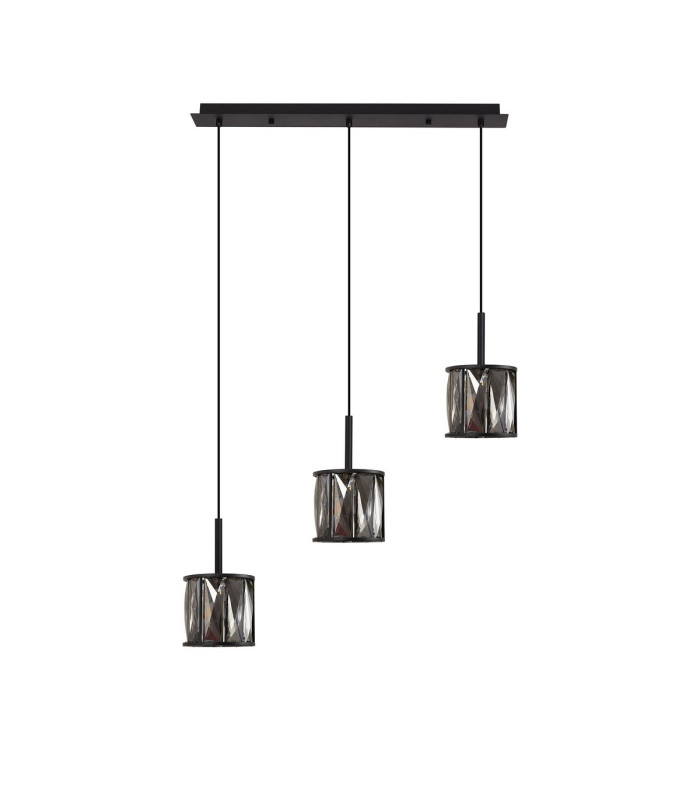 Keene 3 Light G9 2m Linear Pendant Satin Black / Smoke Crystal Shade-4
