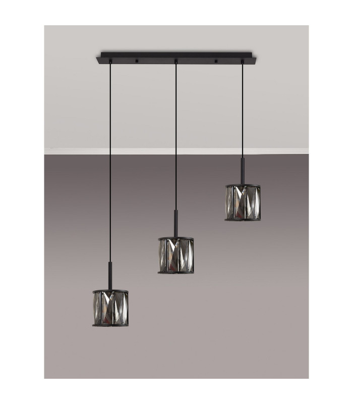 Keene 3 Light G9 2m Linear Pendant Satin Black / Smoke Crystal Shade-9