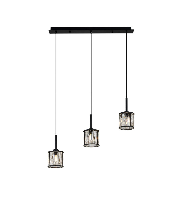 Keene 3 Light G9 2m Linear Pendant Sand Black / Clear Crystal Shade-1