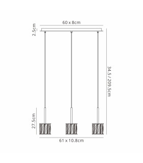 Keene 3 Light G9 2m Linear Pendant Sand Black / Clear Crystal Shade-2