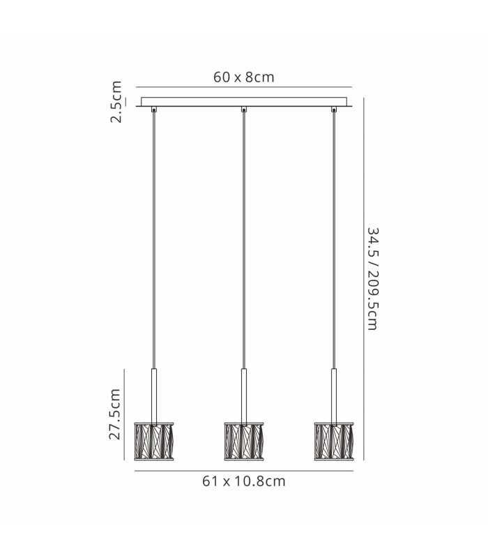 Keene 3 Light G9 2m Linear Pendant Sand Black / Clear Crystal Shade-2