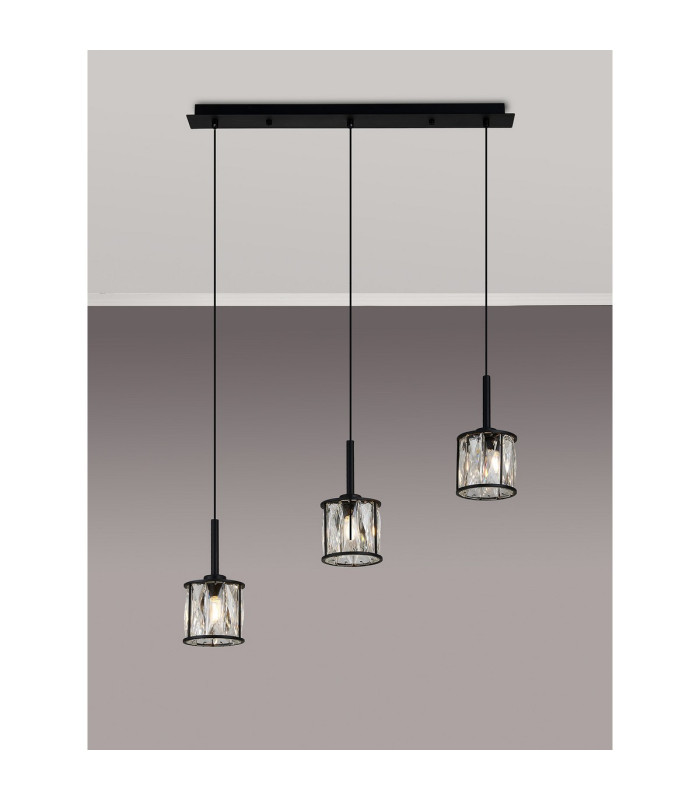 Keene 3 Light G9 2m Linear Pendant Sand Black / Clear Crystal Shade-3