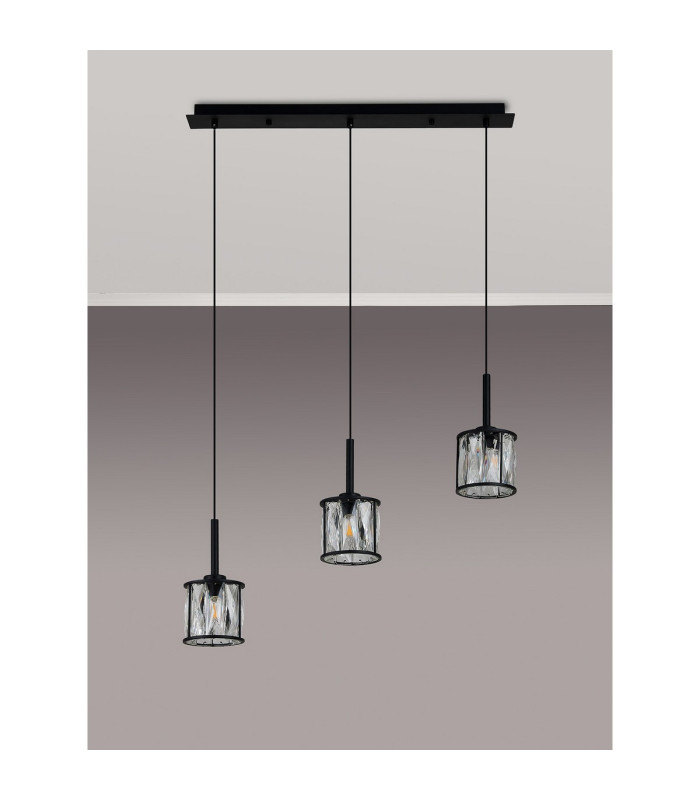 Keene 3 Light G9 2m Linear Pendant Sand Black / Clear Crystal Shade-9