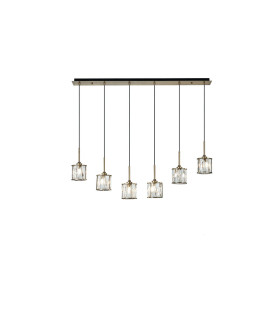 Keene 6 Light G9 2m Linear Pendant Antique Brass / Clear Crystal Shade-1