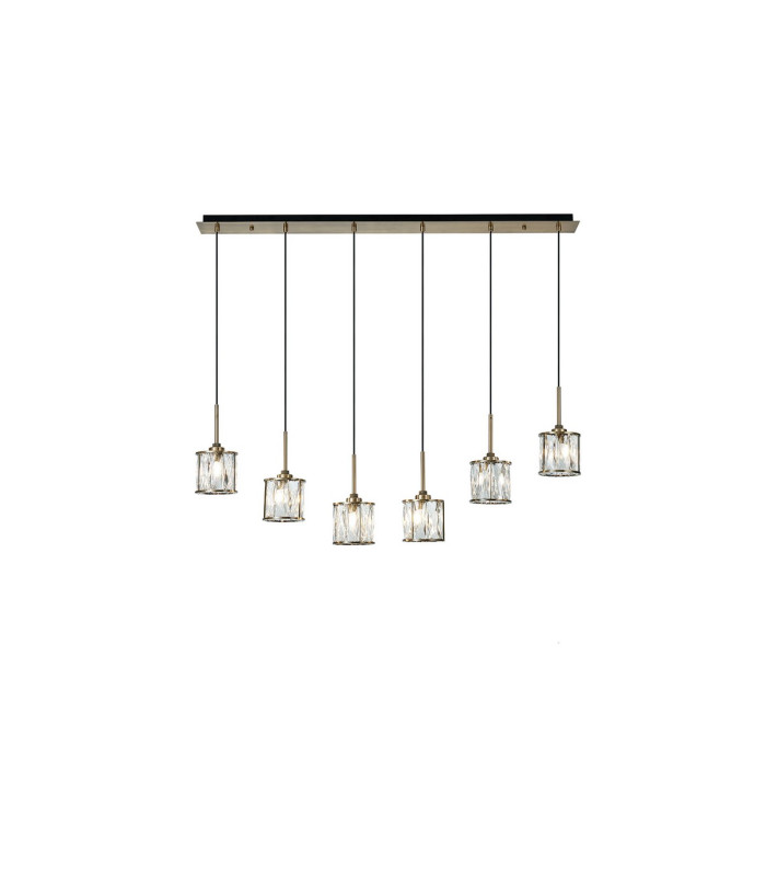 Keene 6 Light G9 2m Linear Pendant Antique Brass / Clear Crystal Shade-1