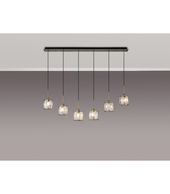 Keene 6 Light G9 2m Linear Pendant Antique Brass / Clear Crystal Shade-3