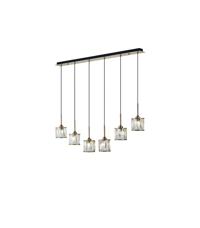 Keene 6 Light G9 2m Linear Pendant Antique Brass / Clear Crystal Shade-5